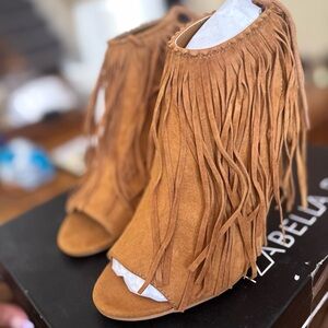 Fringe Tan Open-Toe Women's Shoes